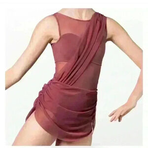 Balera Asymmetrical Mesh Drape Dance Dress 4/6 SMALL